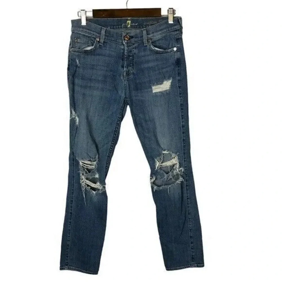 7 For All Mankind Josefina Skinny Boyfriend Distressed Dark Wash Jeans 25 - Picture 1 of 4